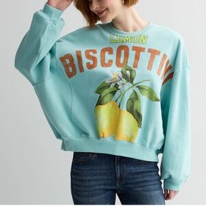 Threads of Luxx Aqua Blue Lemon Biscottini Oversized Graphic Sweatshirt M